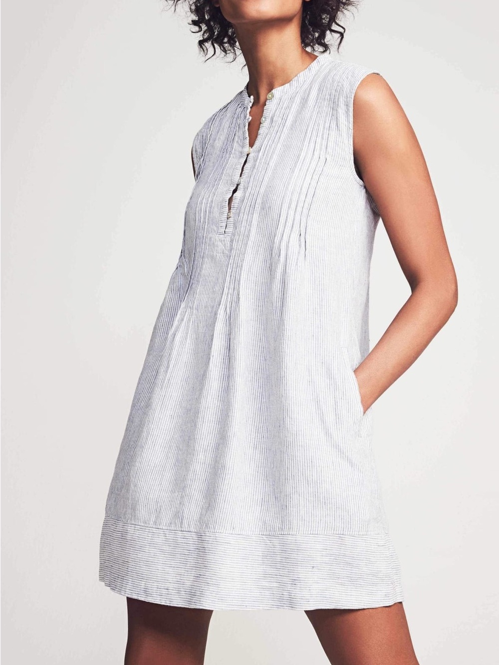 Faherty Isha Linen Swing Dress Blue mini stripe Sleeveless nwt medium